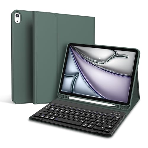 GKABXY Tastatur Hülle für iPad Air 11 Zoll 2024/2025 (M2/M3), für iPad Air 5./4. Generation 2022/2020 10,9 Zoll, Weiche TPU Hülle mit Stifthalter, Abnehmbarer Bluetooth QWERTZ Tastatur, Nachtgrün von GKABXY
