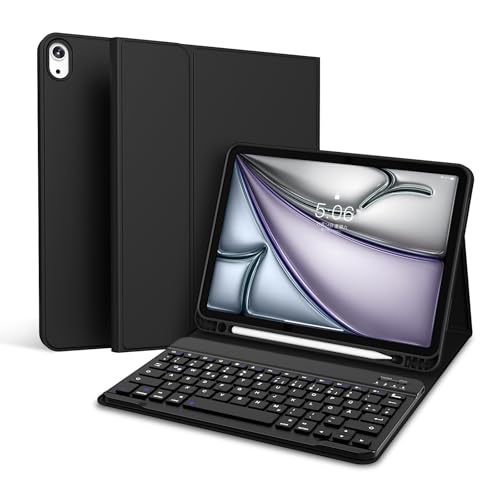 GKABXY Tastatur Hülle für iPad Air 11 Zoll 2024/2025 (M2/M3), für iPad Air 5./4. Generation 2022/2020 10,9 Zoll, Weiche TPU Hülle mit Stifthalter, Abnehmbarer Bluetooth QWERTZ Tastatur, Schwarz von GKABXY