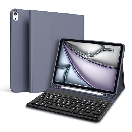 GKABXY Tastatur Hülle für iPad Air 11 Zoll 2024/2025 (M2/M3), für iPad Air 5./4. Generation 2022/2020 10,9 Zoll, Weiche TPU Hülle mit Stifthalter, Abnehmbarer Bluetooth QWERTZ Tastatur, Violett von GKABXY