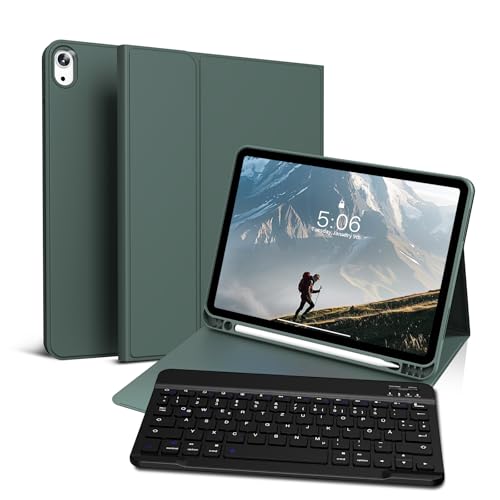 GKABXY Hülle mit Tastatur für iPad Air 11 Zoll M3/M2, iPad Air 7 6 5 4 (2025/2024/2022/2020) 10,9 Zoll, Soft TPU Rückschale mit Stifthalter, Magnetische Bluetooth Tastatur, QWERTZ Layout, Nachtgrün von GKABXY