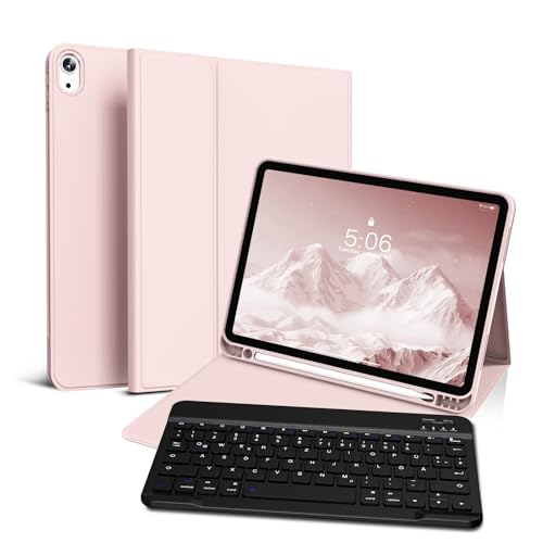 GKABXY Hülle mit Tastatur für iPad Air 11 Zoll M3/M2, iPad Air 7 6 5 4 (2025/2024/2022/2020) 10,9 Zoll, Soft TPU Rückschale mit Stifthalter, Magnetische Bluetooth Tastatur, QWERTZ Layout, Rosa von GKABXY