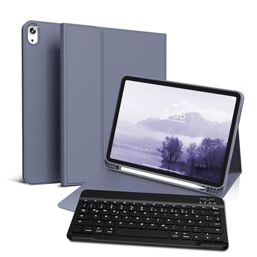 GKABXY Hülle mit Tastatur für iPad Air 11 Zoll M3/M2, iPad Air 7 6 5 4 (2025/2024/2022/2020) 10,9 Zoll, Soft TPU Rückschale mit Stifthalter, Magnetische Bluetooth Tastatur, QWERTZ Layout, Violett von GKABXY