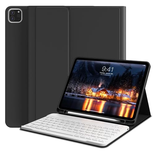 GKABXY Hülle mit Tastatur für iPad Pro 11 4. / 3. / 2. Generation 2022/2021/2020 mit stifthalter, Magnetische Abnehmbare Bluetooth-Tastatur, QWERTZ Layout, für iPad Pro 11 Zoll, Schwarz von GKABXY