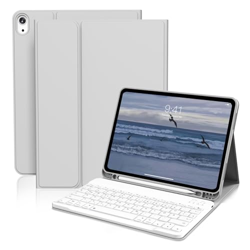 GKABXY Hülle mit Tastatur für iPad Air 11 Zoll (M3/M2) 2025/2024, iPad Air 5./4. Generation mit Stifthalter, Magnetische Abnehmbare Bluetooth Tastatur, QWERTZ Layout, Grau von GKABXY
