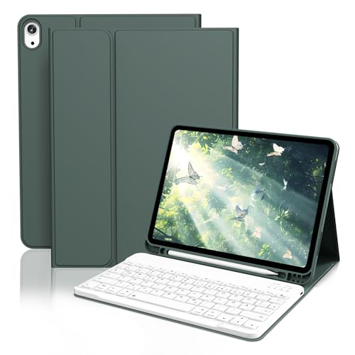GKABXY Hülle mit Tastatur für iPad Air 11 Zoll (M3/M2) 2025/2024, iPad Air 5./4. Generation mit Stifthalter, Magnetische Abnehmbare Bluetooth Tastatur, QWERTZ Layout, Nachtgrün von GKABXY