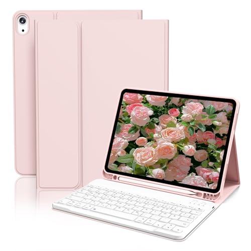 GKABXY Hülle mit Tastatur für iPad Air 11 Zoll (M3/M2) 2025/2024, iPad Air 5./4. Generation mit Stifthalter, Magnetische Abnehmbare Bluetooth Tastatur, QWERTZ Layout, Rosa von GKABXY