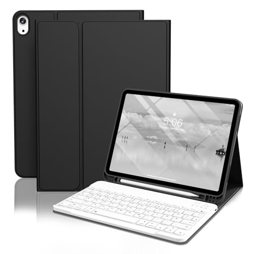 GKABXY Hülle mit Tastatur für iPad Air 11 Zoll (M3/M2) 2025/2024, iPad Air 5./4. Generation mit Stifthalter, Magnetische Abnehmbare Bluetooth Tastatur, QWERTZ Layout, Schwarz von GKABXY