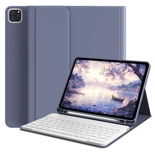 GKABXY Hülle mit Tastatur für iPad Pro 11 4. / 3. / 2. Generation 2022/2021/2020 mit stifthalter, Magnetische Abnehmbare Bluetooth-Tastatur, QWERTZ Layout, für iPad Pro 11 Zoll, Violett von GKABXY