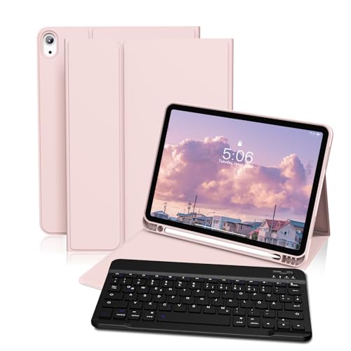 GKABXY Hülle mit Tastatur für iPad 11/10 Generation, 11/10,9 Zoll (2025/2022), Flexibles TPU Hülle mit Stifthalter, QWERTZ Layout, Magnetische Abnehmbar Bluetooth Tastatur für iPad A16, Rosa von GKABXY