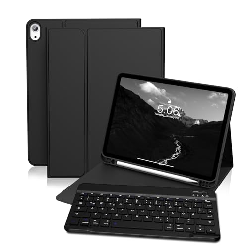 GKABXY Hülle mit Tastatur für iPad 11/10 Generation, 11/10,9 Zoll (2025/2022), Flexibles TPU Hülle mit Stifthalter, QWERTZ Layout, Magnetische Abnehmbar Bluetooth Tastatur für iPad A16, Schwarz von GKABXY