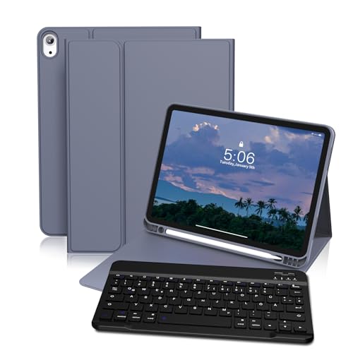 GKABXY Hülle mit Tastatur für iPad 11/10 Generation, 11/10,9 Zoll (2025/2022), Flexibles TPU Hülle mit Stifthalter, QWERTZ Layout, Magnetische Abnehmbar Bluetooth Tastatur für iPad A16, Violett von GKABXY