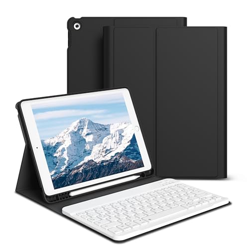 GKABXY hülle mit Tastatur für iPad 9/8/7 Generation (2021/2020/2019) 10,2 Zoll, weiche TPU-Rückseite mit Stifthalter, QWERTZ Layout, magnetische abnehmbare Bluetooth Tastatur, Schwarz von GKABXY