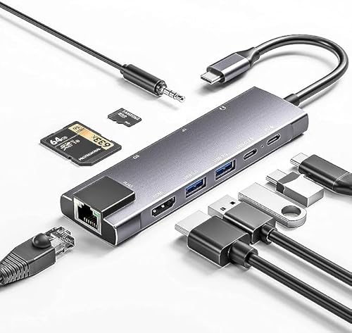 USB C Hub 9 in 1 Multiport Adapter w/Gigabit Ethernet, 100W PD, 4K@60Hz, 2 USB 3.0, USB C 3.0 Data, SD/TF Card Reader, 3.5mm Jack, Dongle Docking Station for iPad Pro MacBook Samsung Laptops USB C Hub 9 in 1 Multiport Adapter w/Gigabit Ethernet, 100W PD, 4K@60Hz, 2 USB 3.0, USB C 3.0 Data, SD/TF Card Reader, 3.5mm Jack, Dongle Docking Station for iPad Pro MacBook Samsung Laptops von GKEAPZA