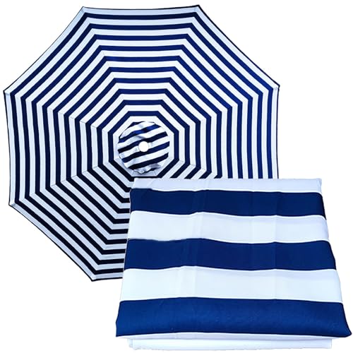 GKGLHSJ Sonnenschirm Ersatzbezug, Ersatz Sonnenschirmdach, 200cm/270cm/300cm, 6 Arme/8 Arme, Ersatz-Gartenschirmbezug (ohne Schirmständer)(Color:Blue and White Stripe,Size:270cm/8 Ribs) von GKGLHSJ