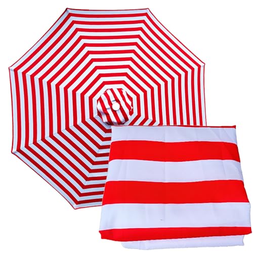 GKGLHSJ Sonnenschirm Ersatzbezug, Ersatz Sonnenschirmdach, 200cm/270cm/300cm, 6 Arme/8 Arme, Ersatz-Gartenschirmbezug (ohne Schirmständer)(Color:Red and White Stripe,Size:270cm/8 Ribs) von GKGLHSJ