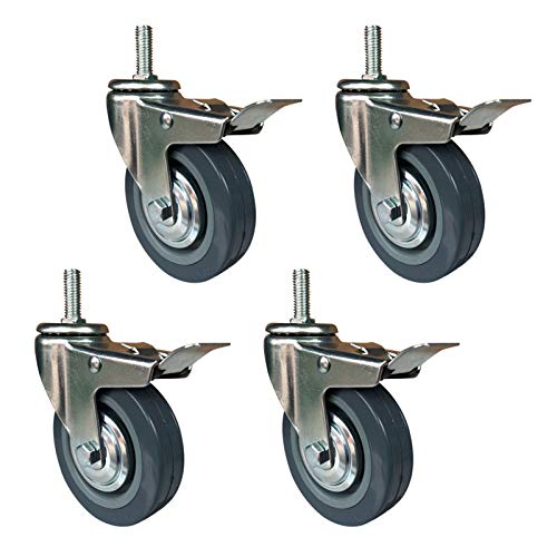 Drehrad mit Kugeln, Lenkrollen 4 Zoll 100 mm Rad M10 M12 Gewinde 270 kg 4er-Pack mit Bremse(Brake,M10) von GKIRQVPE