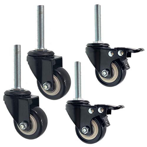 Drehrad mit Kugeln, Schwenkbare PU-Rollen mit Gewindeschaft, schwarz, mehrere Größen, 4er-Pack, Doppellager, 150 kg Tragkraft(Brake+universal,M12) von GKIRQVPE