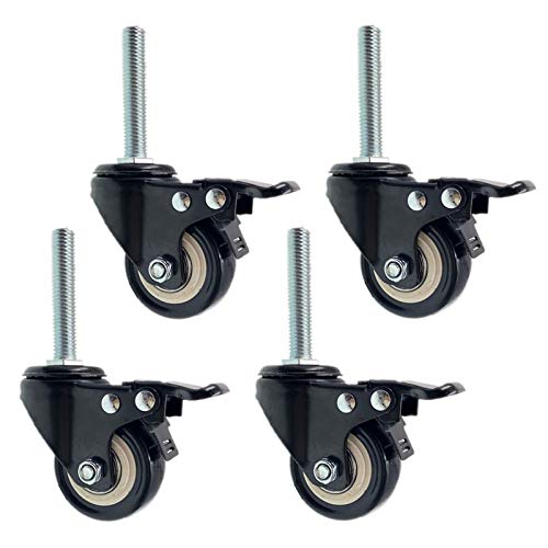 Drehrad mit Kugeln, Schwenkbare PU-Rollen mit Gewindeschaft, schwarz, mehrere Größen, 4er-Pack, Doppellager, 150 kg Tragkraft(Brake,M10) von GKIRQVPE
