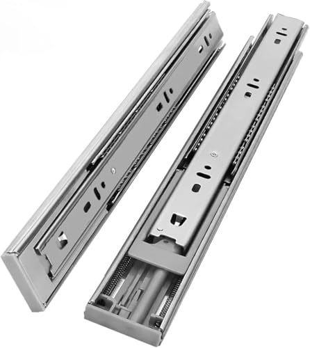 GKIRQVPE Aluminium Silber Schublade Schienen Edelstahl-Schubladenführungen mit DREI Abschnitten und sanftem Schließen, 10-20 Zoll, 1 Paar(Buffer 20inch 50cm) von GKIRQVPE