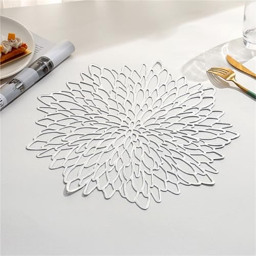 GKIRQVPE Runde Vinyl-Mahlzeiten, Packung mit 6 runden PVC-Tischsets, Mehrfarbig, 38 x 38 cm(Silver) von GKIRQVPE
