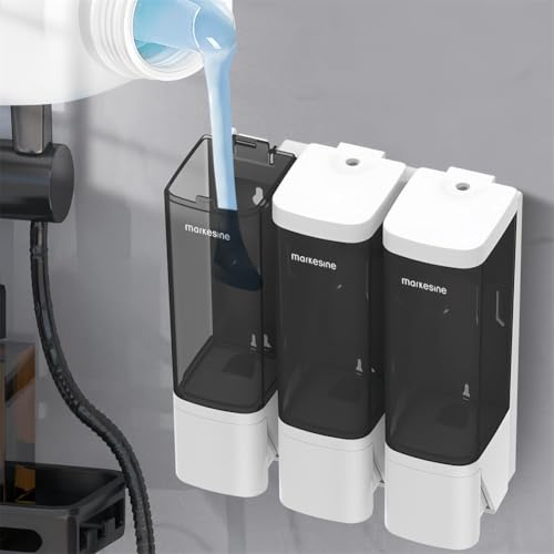 GKIRQVPE Seifenspender, An der Wand befestigter Seifenspender 320ml for Duschgel-Shampoo-Conditioner-Mehrfachpackungsgrößen(3 Bottles) von GKIRQVPE