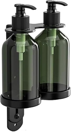 GKIRQVPE Seifenspender, Manueller Seifenspender zur Wandmontage mit Halter for Seife, Shampoo, Grün, Schwarz, 1–3 Flaschen(2 Bottles) von GKIRQVPE