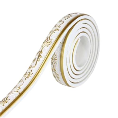 GKIRQVPE Selbstaufkleber 3D Wallpaper Rahmen， 3D Embossed PVC Self-Adhesive Wallpaper Border For TV Background Door Frames Multicolor(White Gold) von GKIRQVPE