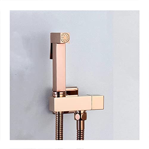 Bidet-Wasserhahn, einzelnes Kaltwasser-Handbrause-Set aus massivem Messing in Roségold, quadratischer Badezimmer-Duschkopf, 1,5 m Brauseschl von GKJHTED
