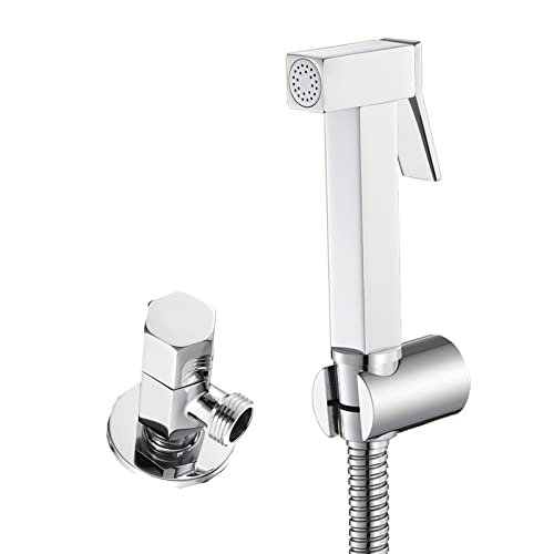 Hand-Bidet-Sprüher mit Winkelventil, mit 0,5 m langem Duschschlauch und ABS-Duschbasis, Stoffwindel-Sprüher/Chrom Hand-Bidet-Sprüher mit Winkelventil, mit 0,5 m langem Duschschlauch und ABS-Duschbasis, Stoffwindel-Sprüher/Chrom von GKJHTED