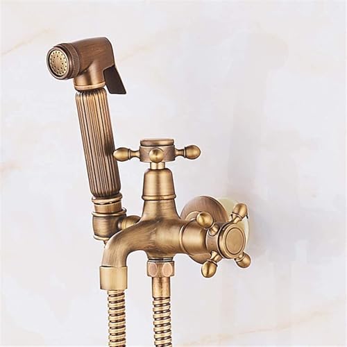 Küchenspüle-Mischbatterie und Bidet-WC-Sitz-Sprühset in Antik-Bronze – Hygienische Dusche mit 1,5 m Schlauch und Messing-Duschhalter von GKJHTED