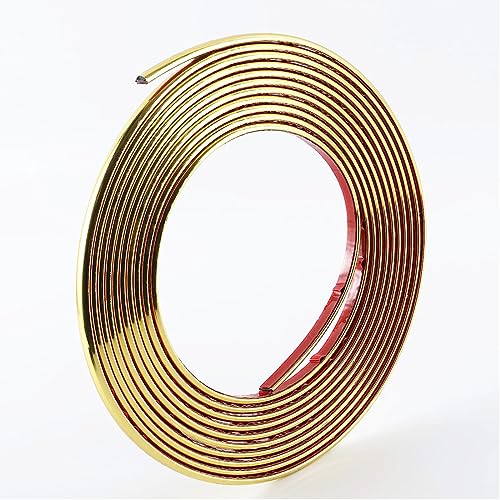GKKBUFF Gold Selbstklebende 3D Wandeinfassung Streifen Peel and Stick Trim Naht Wandaufkleber Dekorative Band für Decke/Ecke/Spiegel/Möbel/Tür/Schrank/Haus und Auto Dekor (0.8CM*5M/0.31IN*16.4FT) von GKKBUFF