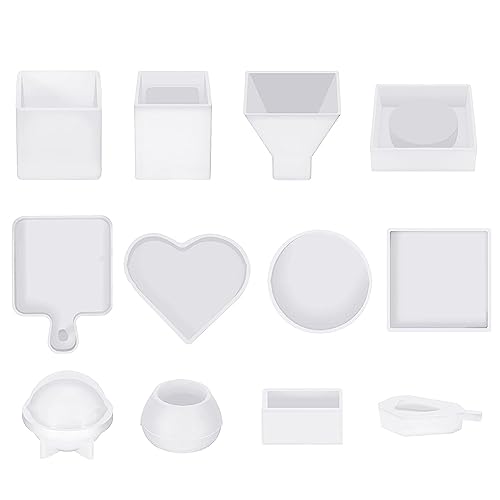 GKKICO Silikonformen aus Kunstharz, 12 Stück, weiße Epoxidharz-Formen, einschließlich Stiftbehälter, Tablett, Liebe, rund von GKKICO