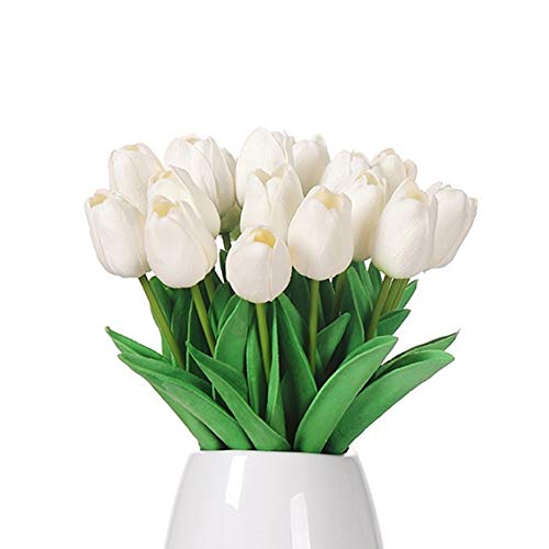 GKONGU Blumen Tulpen, 10 Stück Sanfte Berührung Künstliche Blumen für Hochzeits -Blumenstrauß und Haus-Dekor Gartendekoration-Weiß von GKONGU