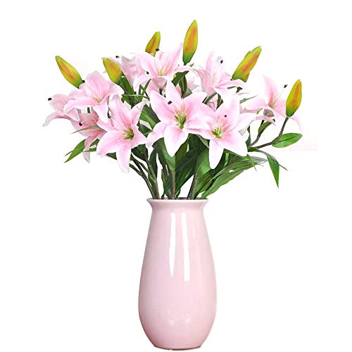 GKONGU Künstliche Blumen Rosa Lilie, 4 Stück Realistisch Blumensträuße Natürliche Lilie mit 3 Blütenknospen Ideal für Hochzeit Sträuße Vase Dekoration -Rosa von GKONGU