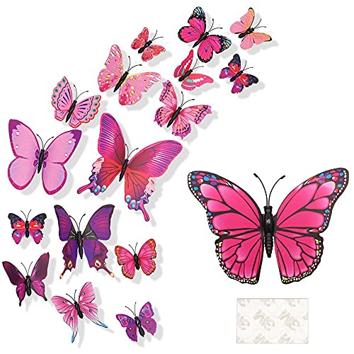 Schmetterling Wandaufkleber 36 Stück,3D Schmetterlinge Wandtattoos,Schmetterling Wandgemälde für Schlafzimmer, Garten, Party, Hochzeitsdekoration(Lila/Rosa/Rot) von GKONGU