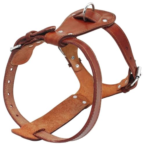 Braunes Hundegeschirr Aus Leder, Verstellbares Hundegeschirr, Haustier-Walking-Training, Camping-Geschirr, Weste, Verstellbares Haustiergeschirr,Braun,L von GKRB