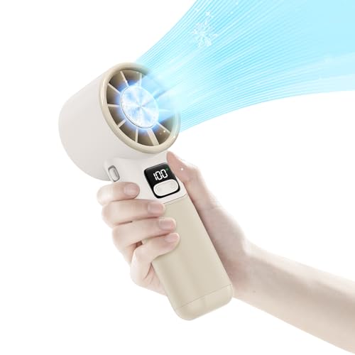 GKT tragbarer Handventilator, einstellbare Geschwindigkeit (1-100), Kühlventilator, 5000mAh handventilator akku aufladbar, klappbar, digitales Display, für Reisen/Zuhause/Büro/Camping (weiß) von GKT