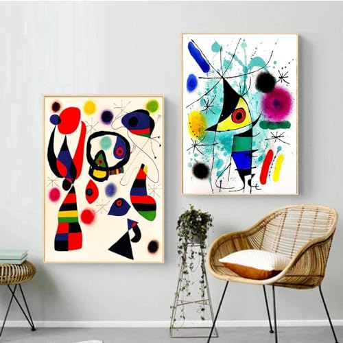 GKUVBF Joan Miro Poster, moderner Surrealismus, Leinwandgemälde, abstrakte Ausstellung, Kunstdrucke, Wandkunst, Bild, Wohnzimmer, Heimdekoration, 60 x 90 cm, 2 Stück, rahmenlos von GKUVBF