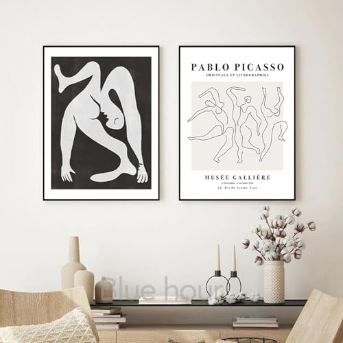 Picasso Abstrakte Kunst Gemälde Drucke Schwarz Weiß Minimalistisches Poster Galerie Wandkunst Leinwandbild Wohnzimmer Wohnkultur 40x60cm-2Teilig Rahmenlos von GKUVBF