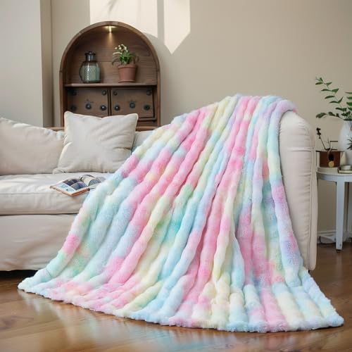 Luxuriöse Plüsch Kuscheldecke Flauschig Decke - Superweiche Flauschige Decke für Sofas, Leichte Decke Kuschelig Kunstpelz Werfen Decke Warme Kuscheldecke für Couch Bett Sofa (B100 x L160CM,Regenbogen) von GKXLH