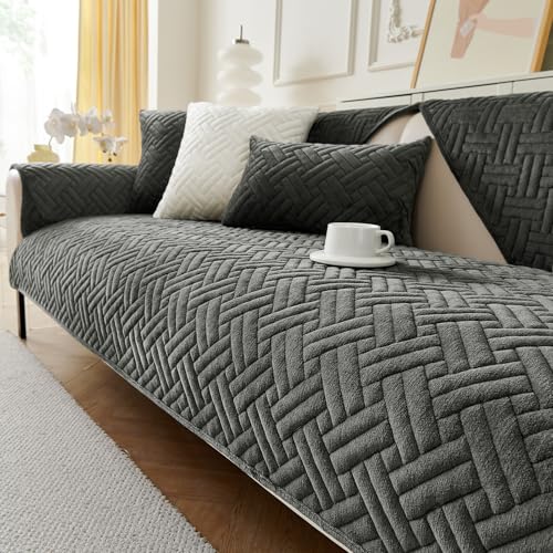 GKXLH Neue Sofa überzug Waschbar - Weiche Milch Flanell Sofabezug 2 3 4 Sitzer, rutschfeste Couch überzug, Sofa Cover Ecke Sofa Bezug für Sektionssofa, Couch Cover L Form Möbelschutz (Dunkelgrau) von GKXLH