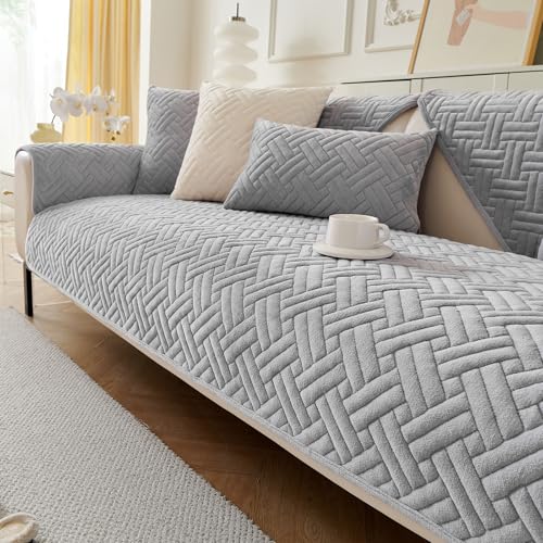 GKXLH Neue Sofa überzug Waschbar - Weiche Milch Flanell Sofabezug 2 3 4 Sitzer, rutschfeste Couch überzug, Sofa Cover Ecke Sofa Bezug für Sektionssofa, Couch Cover L Form Möbelschutz (Hellgrau) von GKXLH