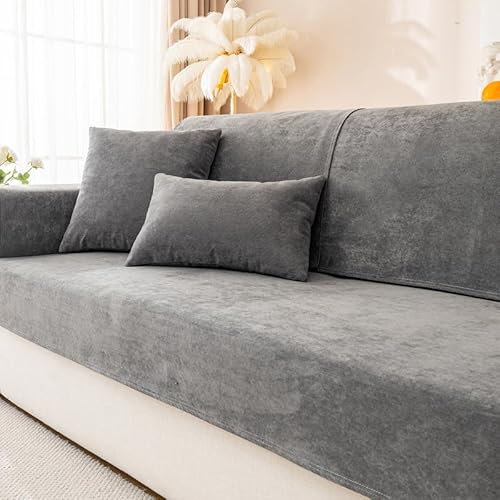 GKXLH Neue wasserdichte Sofa überzug - Weiche Chenille Sofa Sitzkissenbezüge, rutschfeste Sofabezug waschbar 1 2 3 4 Sitzer Couch überzug für Sektionssofa, Sofaüberwürfe L Form (Dunkelgrau, 90x160cm) von GKXLH