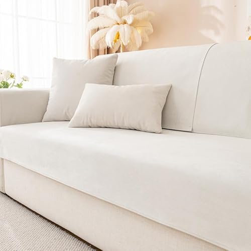 GKXLH Neue wasserdichte Sofa überzug - Weiche Chenille Sofa Sitzkissenbezüge, rutschfeste Sofabezug waschbar 1 2 3 4 Sitzer Couch überzug für Sektionssofa, Sofaüberwürfe L Form (Reis Weiß, 70x180cm) von GKXLH