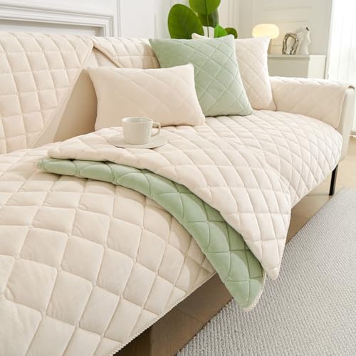 GKXLH Sofa überzug Waschbar - Neu Weiche Milch Fleece Sofabezug 1 2 3 Sitzer, Anti-Rutsch Sofa Cover, Couch überzug Ecke Sofa Bezug für Sektionssofa, Sofa überzug L Form Möbelschützer (Beige, 90x160) von GKXLH