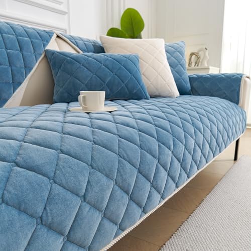 GKXLH Sofa überzug Waschbar - Neu Weiche Milch Fleece Sofabezug 1 2 3 Sitzer, Anti-Rutsch Sofa Cover, Couch überzug Ecke Sofa Bezug für Sektionssofa, Sofa überzug L Form Möbelschützer (Blau, 90x90) von GKXLH