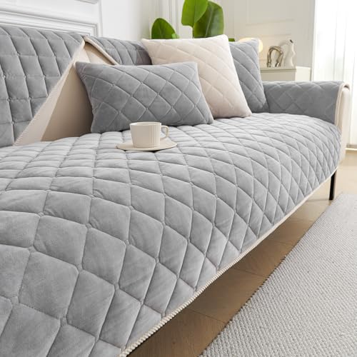 GKXLH Sofa überzug Waschbar - Neu Weiche Milch Fleece Sofabezug 1 2 3 Sitzer, Anti-Rutsch Sofa Cover, Couch überzug Ecke Sofa Bezug für Sektionssofa, Sofa überzug L Form Möbelschützer (Grau, 70x70) von GKXLH