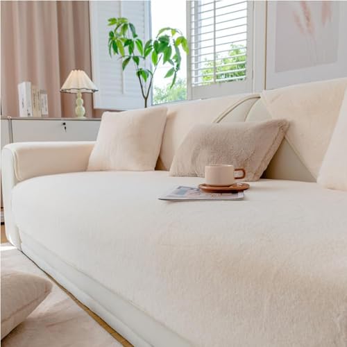GKXLH Sofa überzug Waschbar - Neu Weiche Nerz Samt Sofabezug 1 2 3 Sitzer, Anti-Rutsch Sofa Cover, Couch überzug Ecke Sofa Bezug für Sektionssofa, Sofa überzug L Form Möbelschützer (Beige Weiß) von GKXLH
