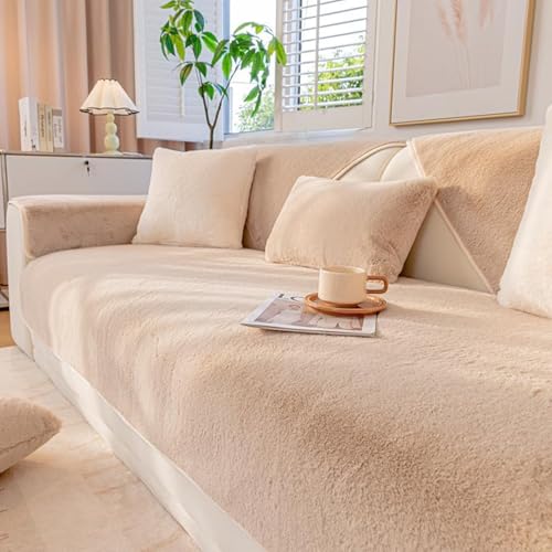 GKXLH Sofa überzug Waschbar - Neu Weiche Nerz Samt Sofabezug 1 2 3 Sitzer, Anti-Rutsch Sofa Cover, Couch überzug Ecke Sofa Bezug für Sektionssofa, Sofa überzug L Form Möbelschützer (Helles Kamel) von GKXLH