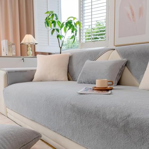 GKXLH Sofa überzug Waschbar - Neu Weiche Nerz Samt Sofabezug 1 2 3 Sitzer, Anti-Rutsch Sofa Cover, Couch überzug Ecke Sofa Bezug für Sektionssofa, Sofa überzug L Form Möbelschützer (Nerz Samt Grau) von GKXLH